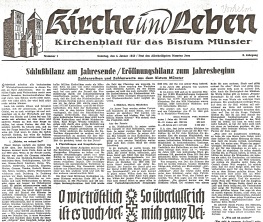 Die erste Seite der im Pfarrarchiv   vorliegenden ersten Ausgabe der   Kirchenzeitung von 1953