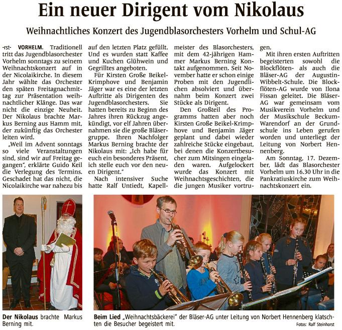 WN 03.12.2017 Musikverein “Weihnachtliches Konzert des Jugendblasorchester Vorhelm”