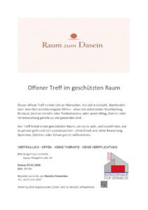Offener Treff im geschützten Raum | Datum:25.02.2026 Zeit: 19 Uhr