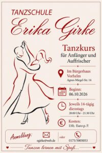 Tanzkurs für Anfänger und Auffrischer im Bürgerhaus Vorhelm